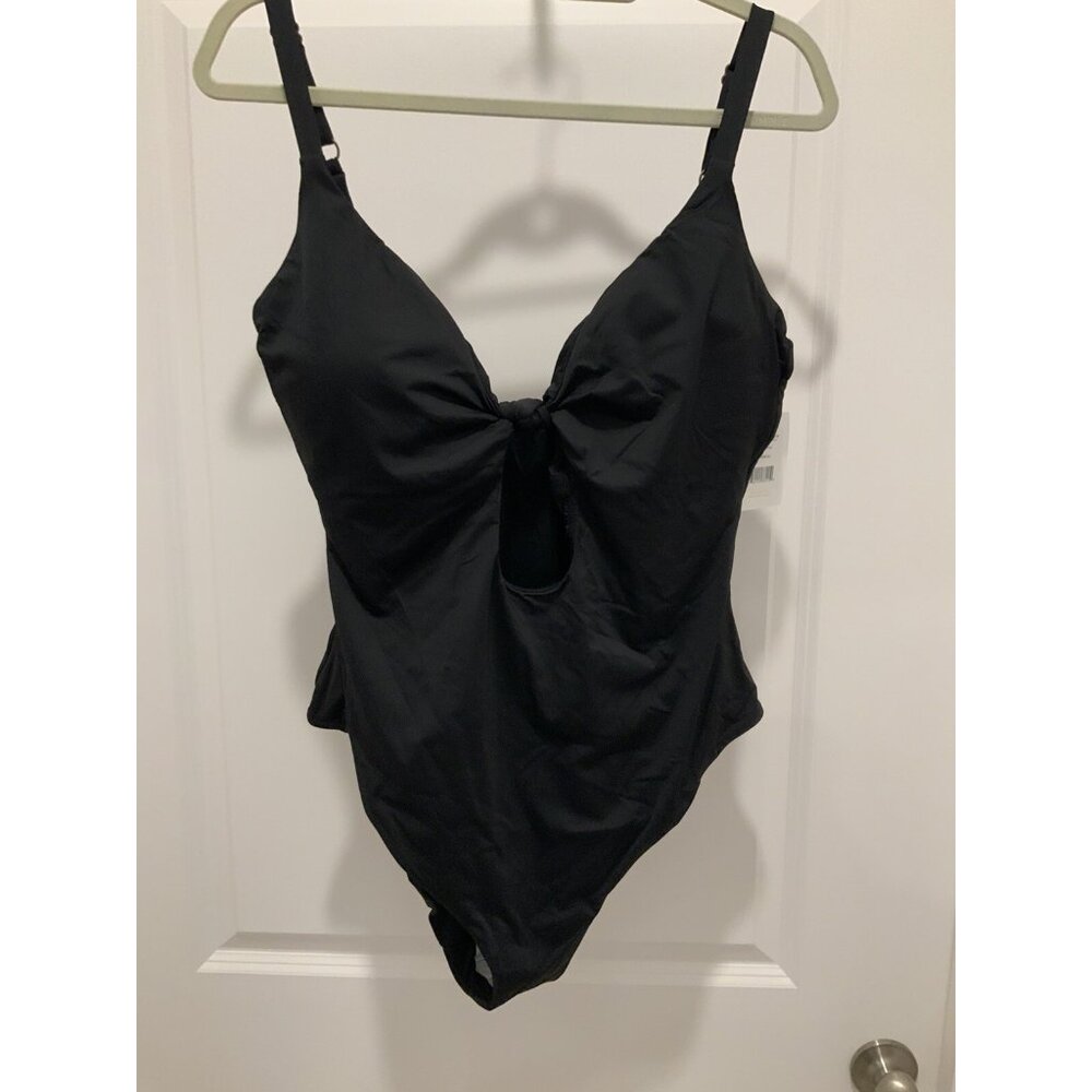 Andie Swim Suit Santorini XXXL One Piece Knot Detail Keyhole Front Black
